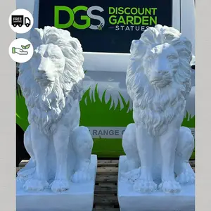 Pair of White Large Proud Sitting Lions