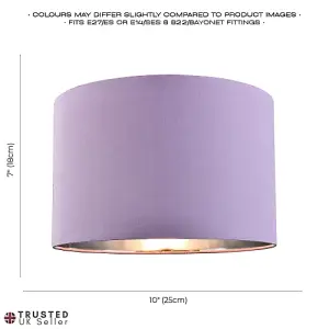 Contemporary Lilac Cotton 10 Table/Pendant Lampshade with Shiny Silver Inner