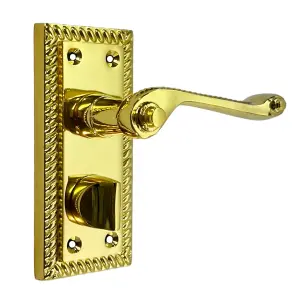 Door Handles Polished Brass Georgian Suite Privacy WC Bathroom