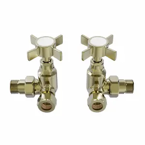 Rinse Bathrooms Traditional Corner Radiator & Towel Rail Valves Pair 15mm Corner Radiator Valve Brushed Brass