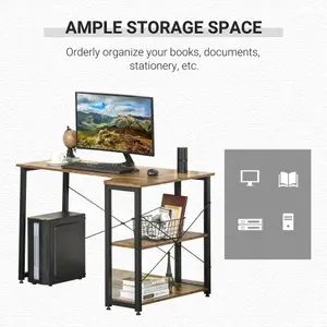 HOMCOM L-Shaped Computer Desk Study Workstation with 2 Shelves, Steel Frame