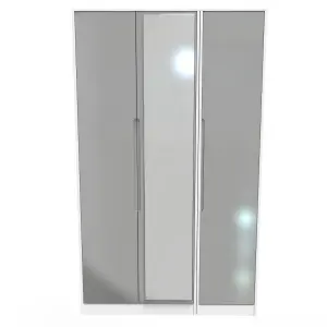 Turin Tall Triple Mirror Wardrobe in Grey Gloss & White (Ready Assembled)