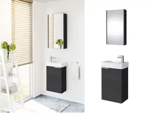 Bathroom Cabinets Set 400mm Vanity Unit Basin Wall Mirror Black Grey Small Avir