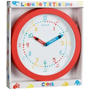 Children's Bedroom Nursery Learn To Tell The Time Clock Easy to Read Boy Girl 357607 - Red