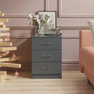 SunDaze Chest of Drawers Bedroom Furniture Bedside Cabinet with Handle 3 Drawer Grey 40x36x56cm