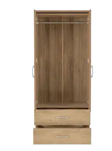 Charles 2 Door 2 Drawer Wardrobe in Oak Veneer with Dark Walnut Trim