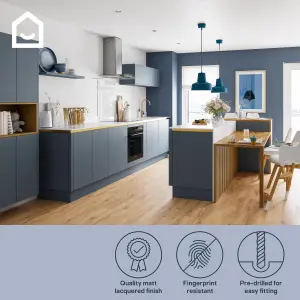 GoodHome Alisma Matt blue Slab 50:50 Tall larder Cabinet door (W)600mm (H)1181mm (T)18mm