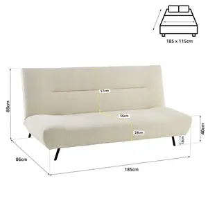 Cirrus 2 Seater Sofa Bed Click Clack Boucle Fluffy Cream Day Bed