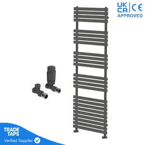 Designer Delta Anthracite Flat Panel Towel Radiator Heated Ladder Rail - 1742 x 500mm - Straight TRV Valve Pair