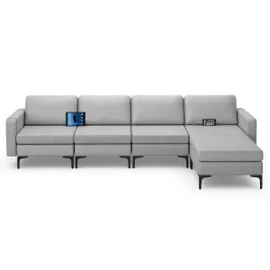 Costway Modular L-shaped Sectional Sofa Couch w/ Chaise Reversible Ottoman (4 Power Outlets & 4 USB Ports)