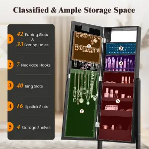 COSTWAY 18 LEDs Jewelry Armoire Floor Standing Mirror Cabinet