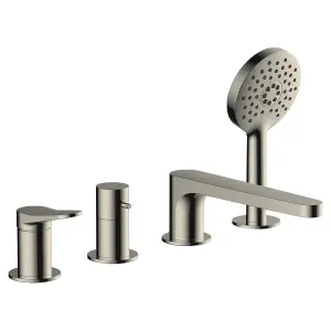 RAK Petit 4 Hole Brushed Nickel Modern Bath Shower Mixer Tap Solid Brass