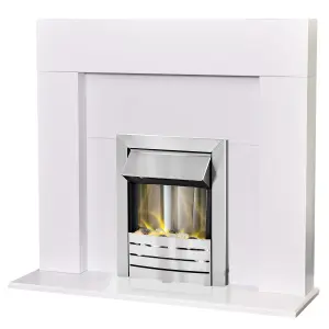 Adam Miami Fireplace in Pure White with Helios Electric Fire in Brushed Steel, 48 Inch