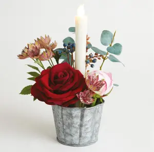 Bloom Artificial Tithe Flower Arrangement LED Candle Holder - Faux Realistic Floral Centrepiece Home Decoration - H20cm x W18cm