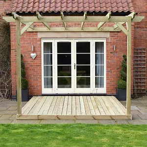 Wall Mounted Garden Pergola and Decking Kit - Wood - L420 x W420 cm - Light Green