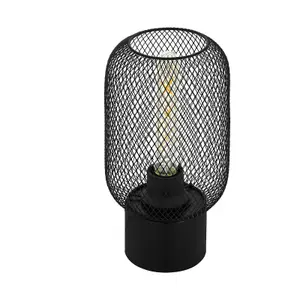 Table Lamp Desk Light Black Steel Round Wire Mesh Shade 1 x 60W E27 Bulb