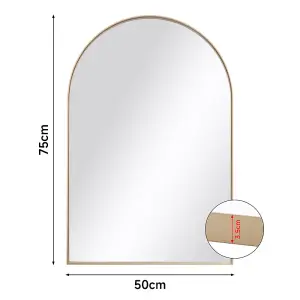 50cm x H 75cm W Arch-Shape Wall Mounted Gold Metal Framed Bathroom Mirror Decorative