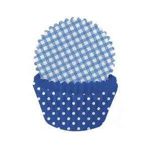 Anniversary House Polka Dot Gingham Muffin and Cupcake Cases (Pack of 75) Cobalt Blue (One Size)