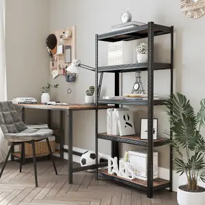 SONGMICS 5 Tier Shelving Unit, Industrial, Adjustable Storage Shelves, for Living Room, Kitchen, Garage, Rustic Brown and Black