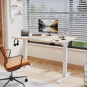 Hieronymus Electric Height Adjustable T-Shape Standing Desk Beige/White / White / 122 x 120 x 60 cm