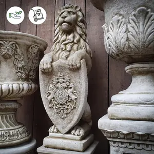 Stone cast Large Shield 'Armorial' Lion statue