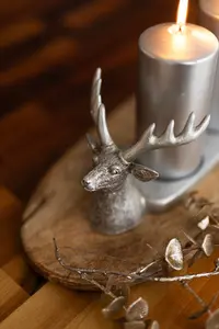 Christmas Silver Stag Pillar Candle Holder