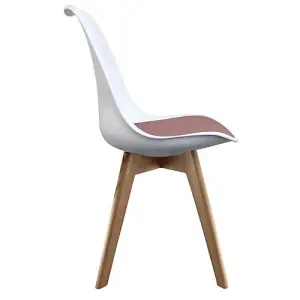 Soho White & Blush Pink Plastic Dining Chair with Squared Light Wood Legs