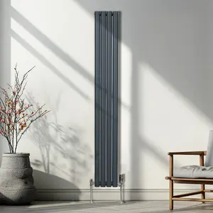 Oval Column Radiator & Valves - 1800mm x 240mm - Anthracite Grey