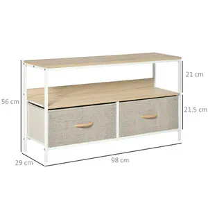 HOMCOM TV Cabinet, TV Console Unit with 2 Foldable Linen Drawers Maple Colour