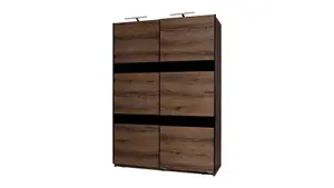 Denver 12 Sliding Door Wardrobe in Oak Monastery & Black Gloss - W1500mm x H2150mm x D690mm