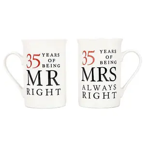 Ivory White 35th Anniversary Mr Right & Mrs Always Right Ceramic Mug Gift Set