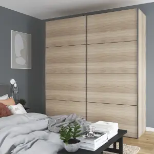 GoodHome Atomia Matt Oak effect Sliding wardrobe door (H) 560mm x (W) 737mm, Pack of 4