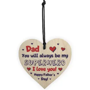 Red Ocean Fathers Day Gifts Wood Heart Superhero Sign Dad Gifts From Daughter Son Keepsake