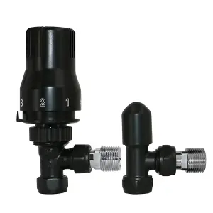 Right Radiators Black Angled TRV Thermostatic Radiator Valve and lockshield Valve 15mm x 1/2"