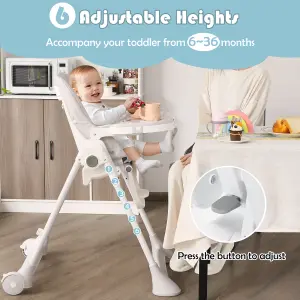 Costway Adjustable Baby High Chair Foldable Reclining Infant Highchair Removable Trays