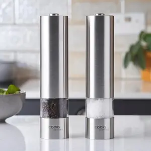 Cooks Professional Electric Automatic Salt & Pepper Mill Grinder Set   Stainless Steel Silver