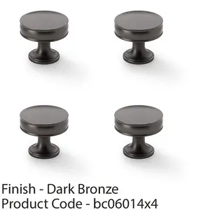 4 PACK - Round Fluted Door Knob - 38mm Diameter Dark Bronze Retro Cupboard Pull Handle