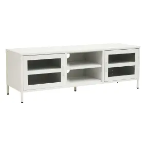 Interiors By Premier Industrial Two Door White Metal Media Unit, Classic Livingroom Media Unit, Versatile Shelving Media Unit