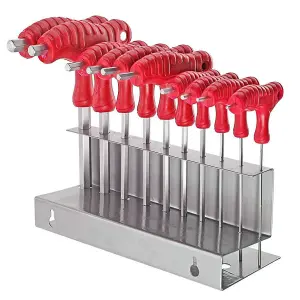 SPARES2GO 10 Piece T Handle Imperial SAE Hex Allen Key CR-V Screwdriver Set + Stand