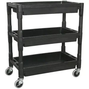 Heavy-Duty 3-Level Workshop Trolley - 60kg Capacity Per Shelf - Durable Plastic Design