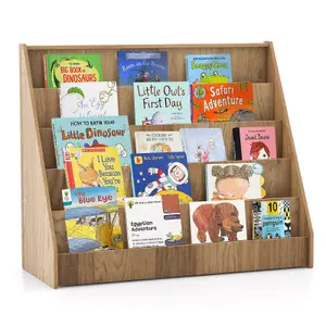 COSTWAY Kids Bookshelf 5-Tier Wooden Children Bookcase Magazine Display Rack