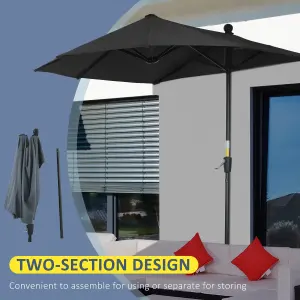 Outsunny 2m Half Parasol Market Umbrella Garden Balcony Parasol with Crank Handle, Cross Base, Double-Sided Canopy, Black