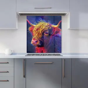 Vibrant Highland Cow Premium Glass Kitchen Splashback W600mm x H750mm