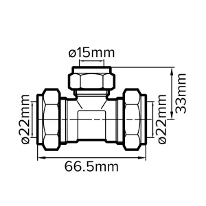 Plumbsure Brass Compression Reducing Tee (Dia) 22mm x 22mm x 15mm