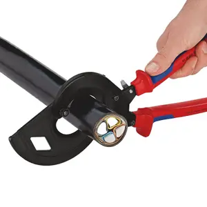 KNIPEX 95 32 320 Cable Cutter (ratchet principle, 3-stage) with multi-component grips black atramentized, 320mm 25882