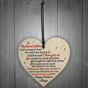 Red Ocean My Dearest Father FATHERS DAY Dad Daddy Wooden Hanging Heart Love Plaque Sign Gift for Him