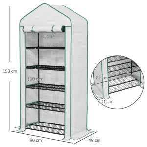 Outsunny Widened Mini Greenhouse 5 Tier Green House, 193H x 90W x 49Dcm, White