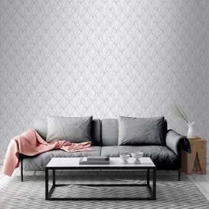 Muriva Silver Geometric Metallic & glitter effect Embossed Wallpaper