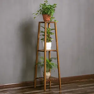 3 Tier Brown Vintage Tiered Indoor Plant Stand Solid Wood Display Shelf 100 cm