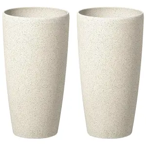 Set of 2 Plant Pots Stone 23 x 23 x 43 cm Beige ABDERA